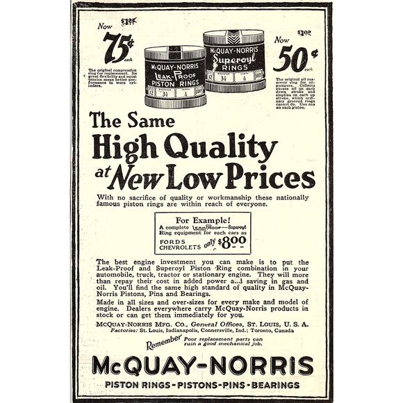 None and/or Unknown Other - McQuay-Norris Piston Rings St. Louis MO 1924 Ad AG3-4